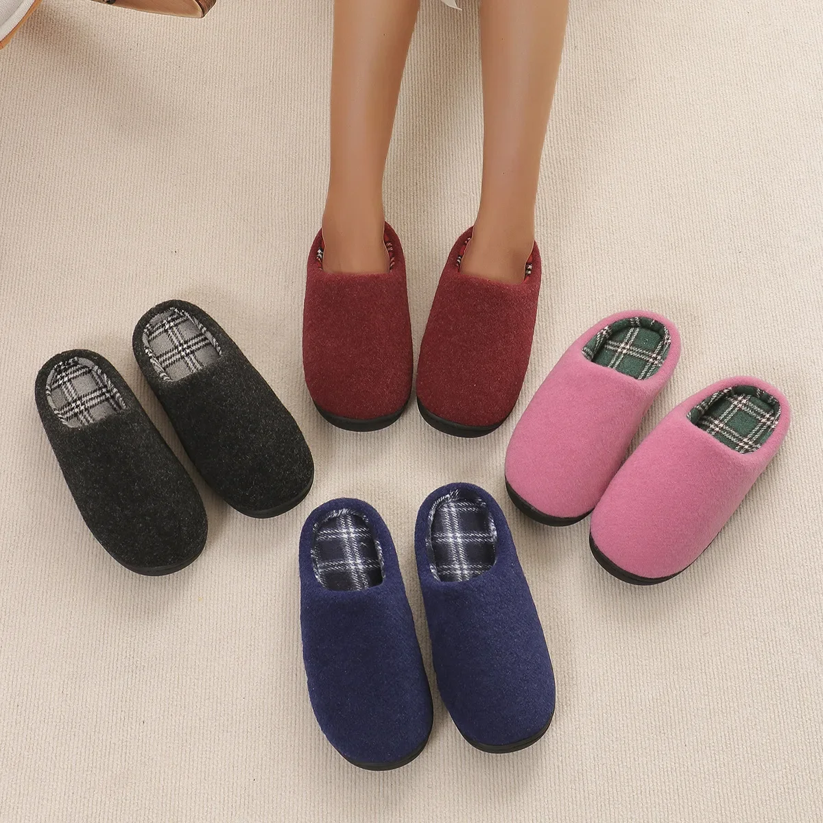 Women/man Cotton Slippers 2024 New Plush Fluffy Slippers Indoor Home Floor Non-slip Warm Thick Plush Slippers Chanclas Mujer