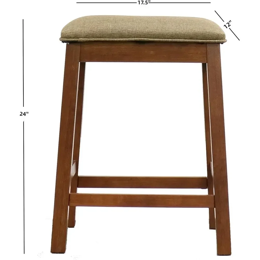 Set of 2 24-Inch Brown Upholstered Counter Height Bar Stools for Kitchen view 2