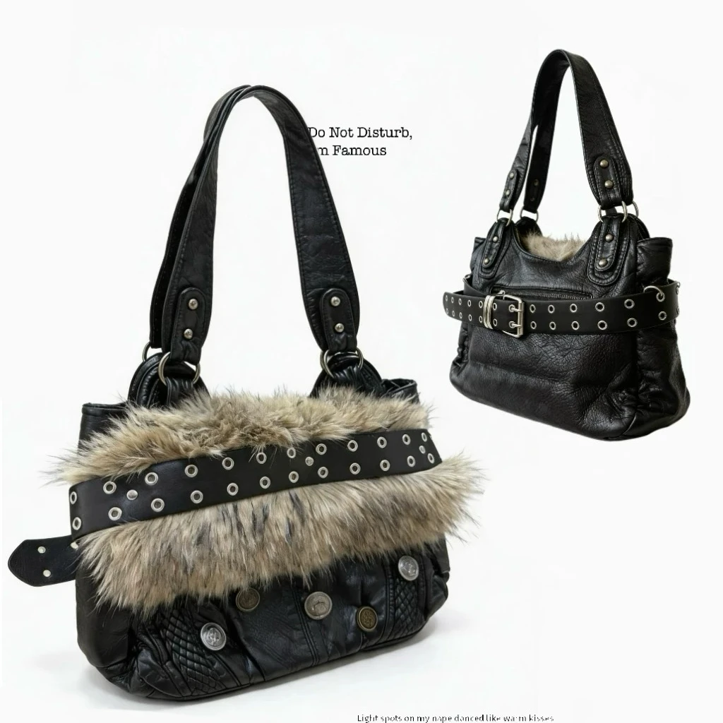 

Original Design Spice Girl Brown Plush Handbags Vintage Furry Shoulder Bag Rivet Button Millennium Underarm Bag for Women