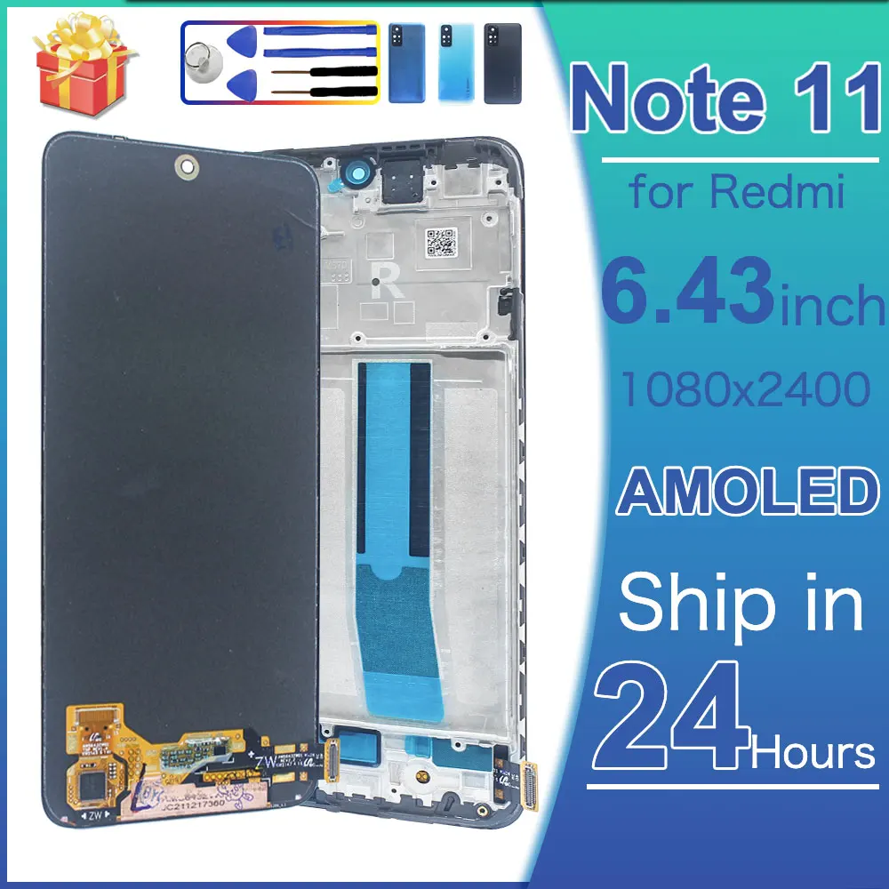 Tela Super AMOLED LCD para Redmi Note 11 4G, Display LCD com Touch Screen e Digitalizador de Substituição para Celular Redmi Note 11 2201117TY 2201117TG