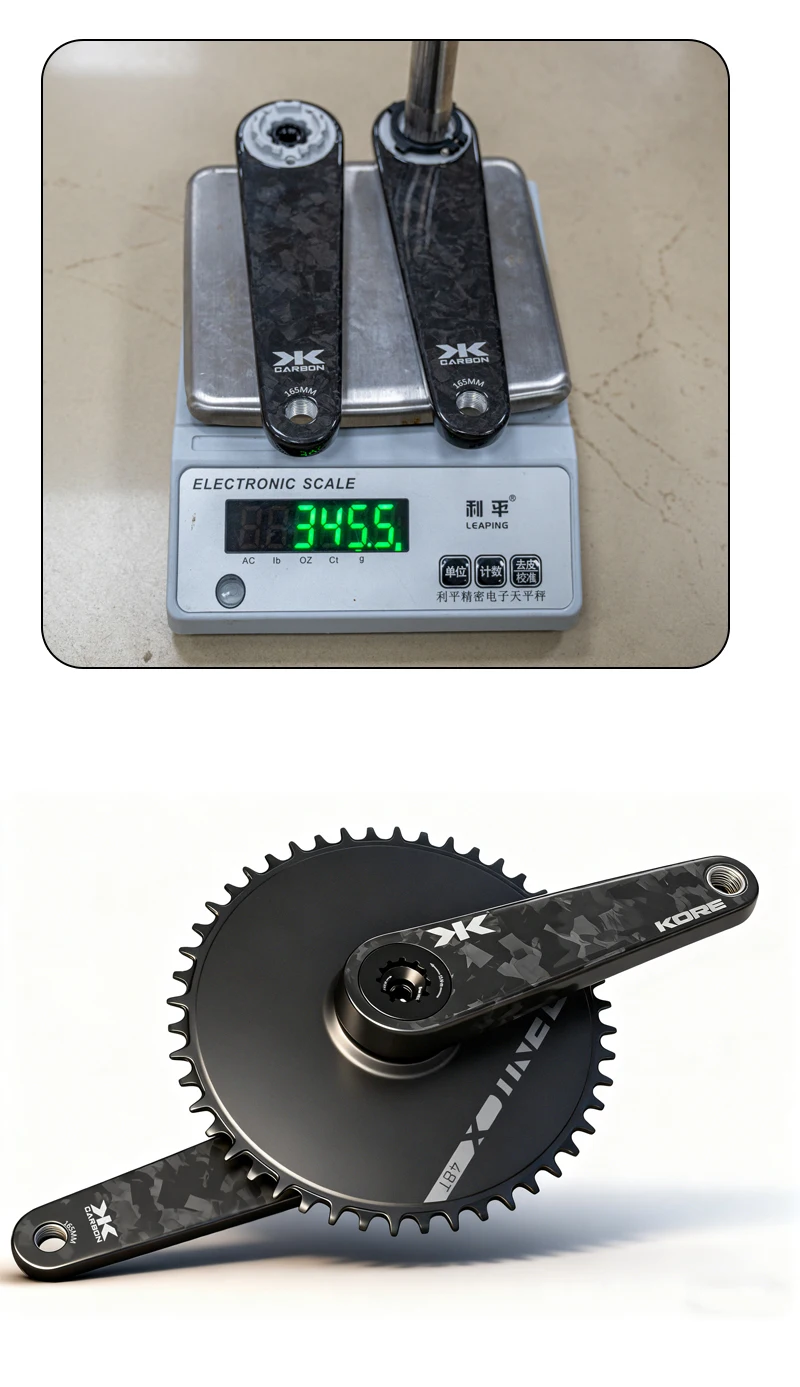 KORE T800 Carbon-Rennrad-Kurbelgarnitur, 345 g, ultraleicht, 24 mm Achsspindel aus Titanlegierung, für Shimano für SRAM Hollowtech – Detail 8