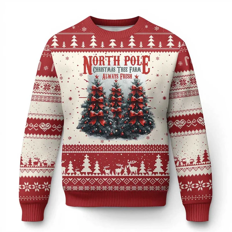 2027 Celebrate Christmas in Tree Inspired Crewneck Sweaters with an Ugly Christmas Sweater Print for Parties and Winter Outfits