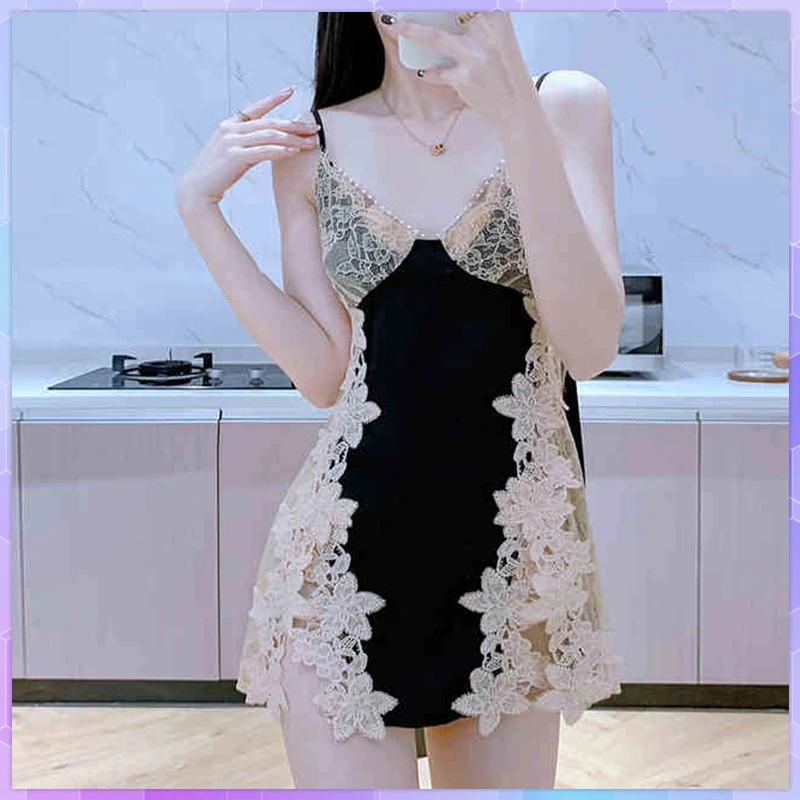 

Sexy Lingerie Robe Women's Dress Nightdress Suspender Lace Mesh Night Dressing Gown With Bathrobe Nightgown Casual Home Dresses