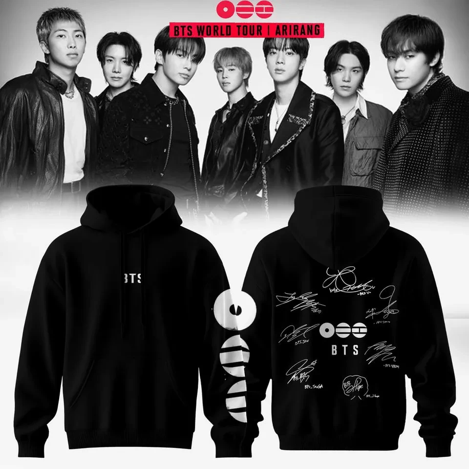 BTS World Tour Member Name Signature Hoodie Men Women Front Back Print Hooded Pullover Sweatshirt Kpop Fans Casual Streetwear