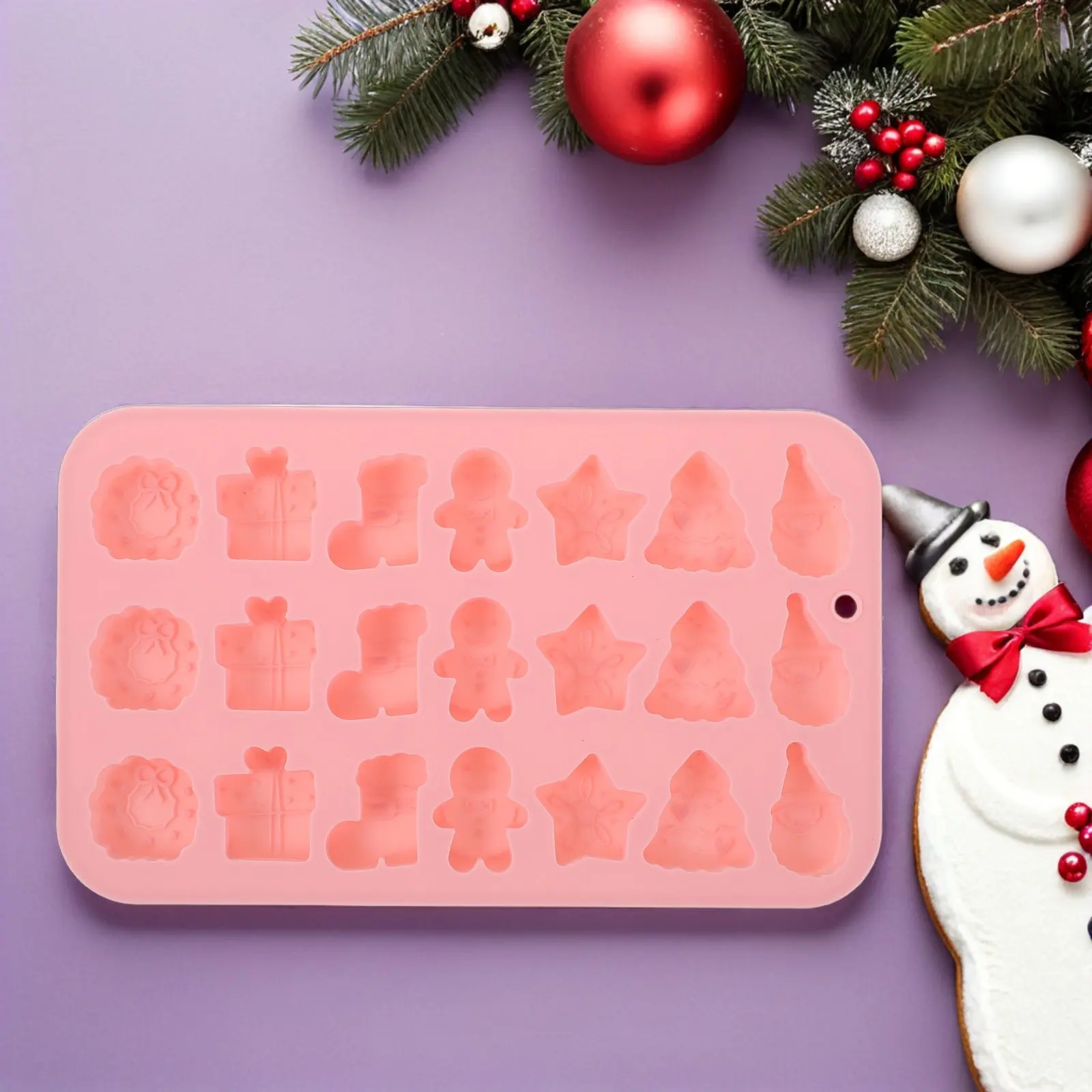 2Pcs 3D Christmas Baking Molds Set 21 Cavity Silicone Xmas Tree Santa Gingerbread Wreath Boot Mold Non-Stick Baking Tool Kit view 3
