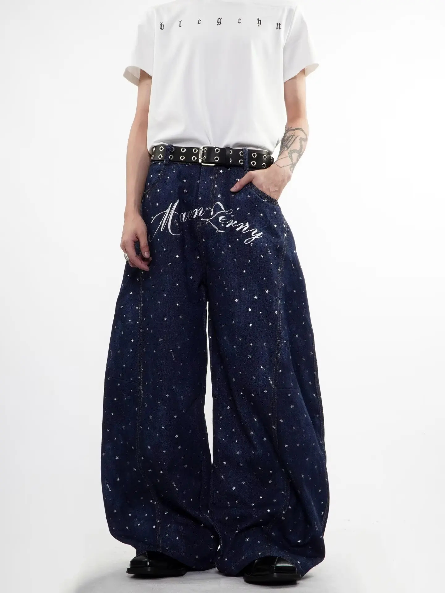 Calças Jeans Estilo Hip Hop Americano Retro com Estampa de Estrela, Largas e Soltas, Moda Casual para Homens e Mulheres