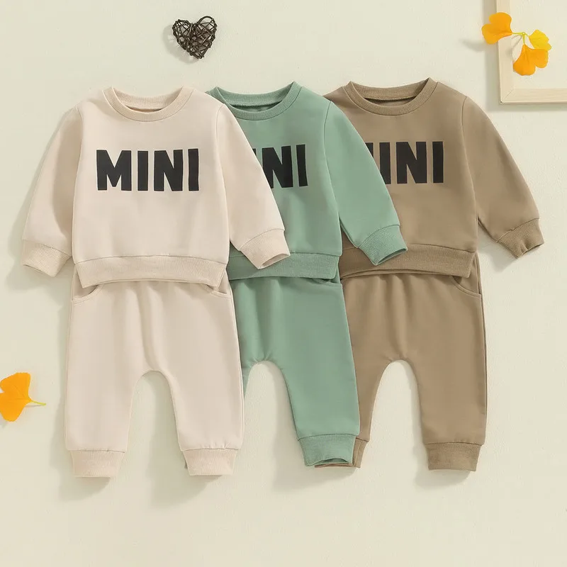 

RUEWEY Toddler Baby Boy Pant Sets Spring Autumn Clothes Letter Long Sleeve Round Neck Sweatshirt Pockets Long Pants Outfits