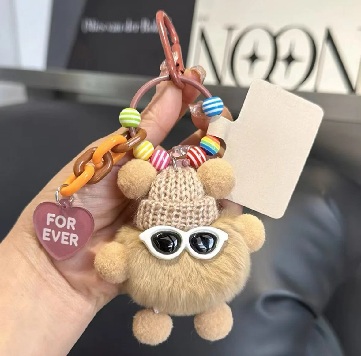 Delicate Cute Real Otter Rabbit Fur Small Black Ball Car Keychain Pendant Women's Plush Fashionable Bag Accessory Gift view 3