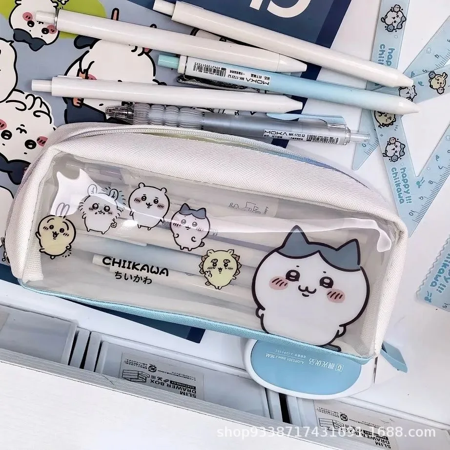 MINISO New kawaii ちいかわ pen bag large capacity cartoon ハチワレ stationery student storage bags anime girl\'s pencil case transparent