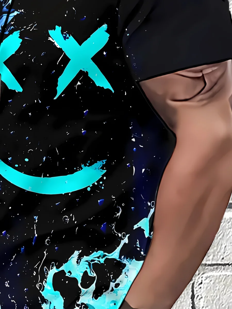 Sommer Herren T-Shirt Cartoon bedrucktes Muster atmungsaktives leichtes Polyester Herren T-Shirt Kurzarm Shorts Set