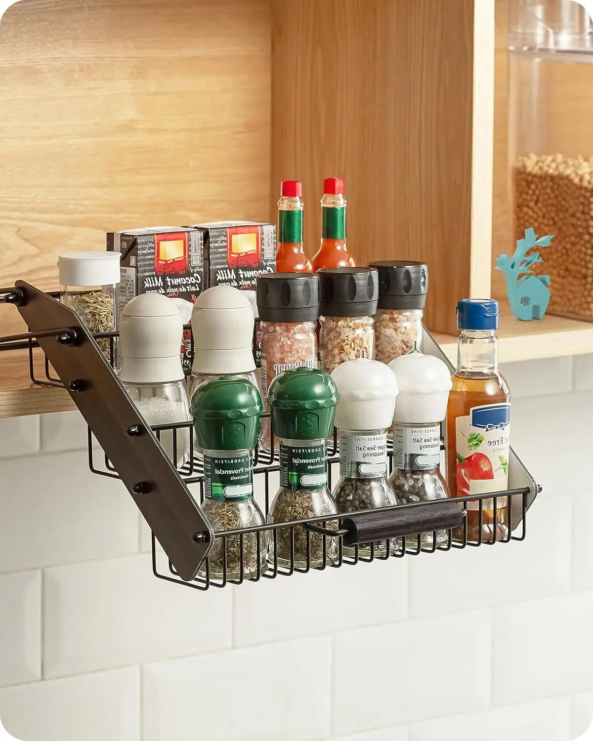 

3-Tier Pull-Down Spice Rack Organizer for Kitchen Cabinets with Spring Buffer, Black