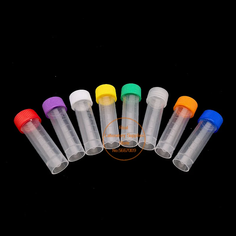 50 adet 100 adet 200 adet 300 adet 500 adet 5ml Cryovial plastik Test tüpleri Cryo flakon donma tüp conta ile