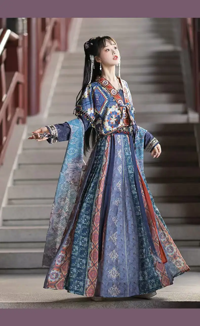 Traditional Autumn Winter Hanfu Women's Tang Dynasty Half Sleeve Printing Costume Halloween Princess Cosplay Clothing Stage Suit