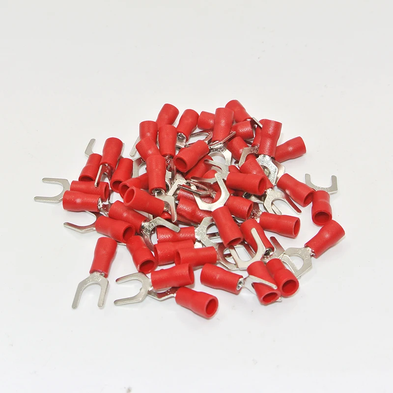 50PCS SV1.25-4 SV1.25-5 SV1.25-6 SV1.25-3 Red Terminal Cable Wire Connector Insulated Fork Spade Crimp Connector