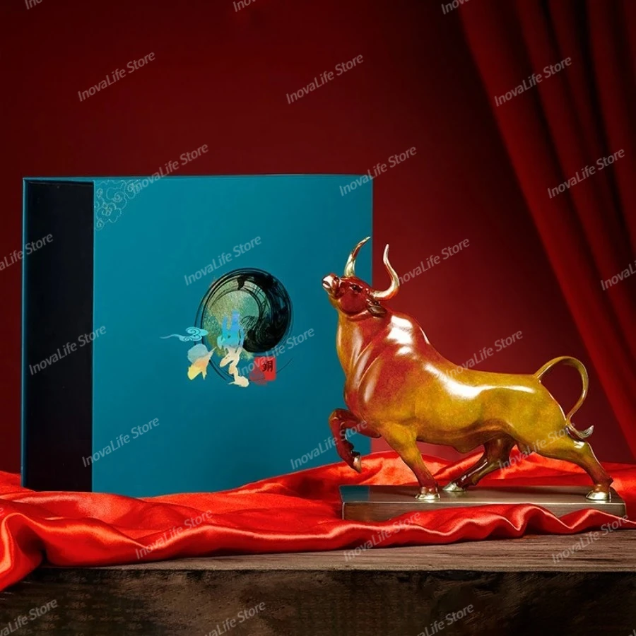 Lucky Brass Bull Statue Copper Wall Street Cow Home Office Desk Feng Shui Decor Wealth Money Drawing Gift For Business Success - view 5