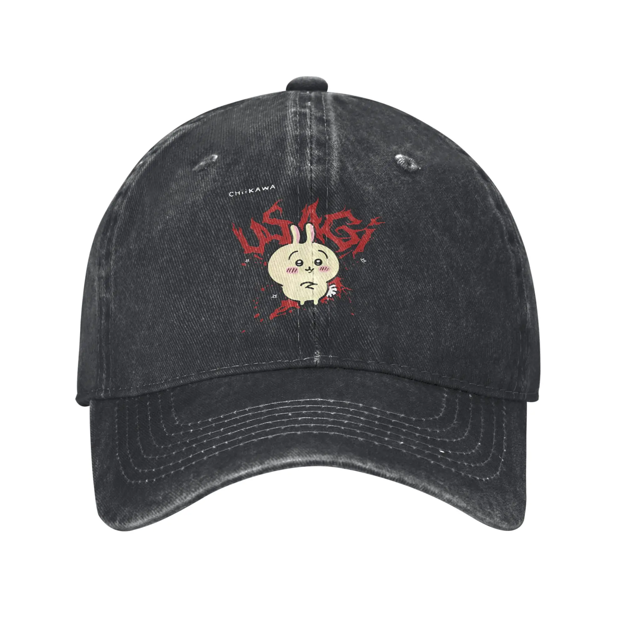 

Usagi Grunge Red Chiikawa унисекс бейсболка японский мем потертые шапки кепка повседневная уличная беговая гольф мягкая бейсболка