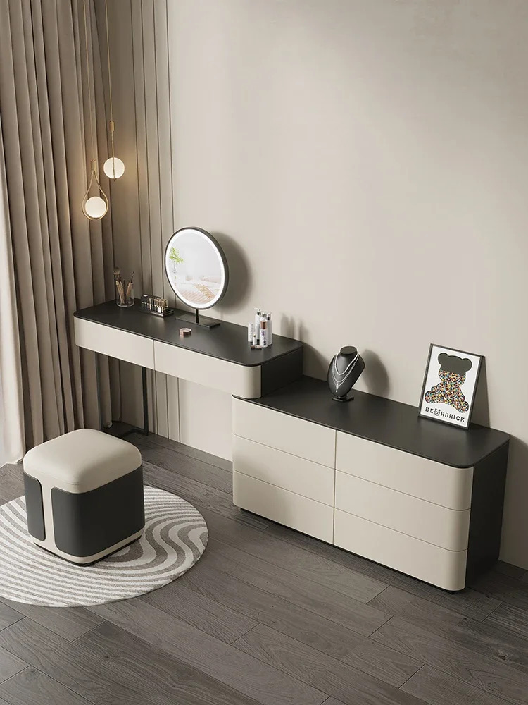 Table Storage Cabinet Integrated Modern Minimalist Master Bedroom Solid Wood Stone Plate Saddle Leather Corner Makeup Table