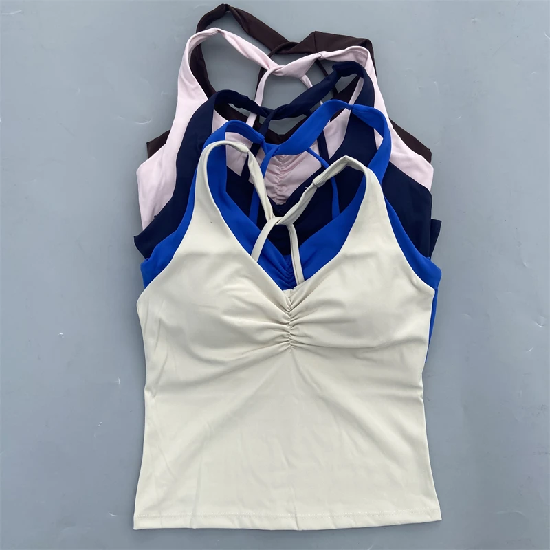 High Support Sports Bra Women Gym Crop Top Cross Straps Yoga Vest Fitness Bralette Running Underwear With Chest Pad