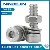 Hex Socket Head Cap Screw Nuts with Washers Sets M2 M2.5 M3 M4 M5 M6 M8 M10 M12 Stainless Steel Allen Head Bolts and Nuts Kits