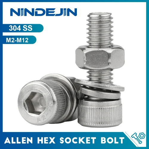 Juego de tuercas de acero inoxidable, kit de tuercas de cabeza hexagonal con juegos de arandelas, M2, M2.5, M3, M4, M5, M8, M10, M12