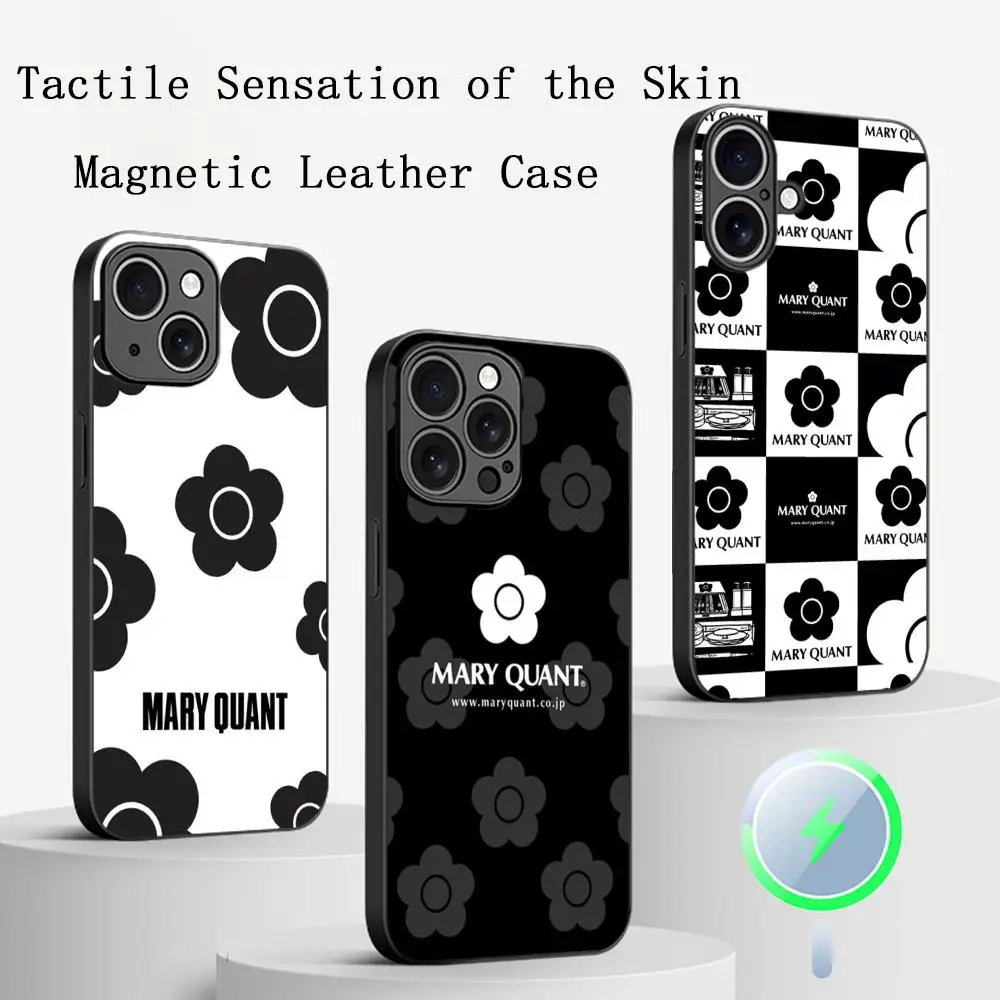 

Mary quant fashion flower design ins Phone Case For iPhone 16 15 14 13 12 11 Plus Pro Max High-end Luxury Magsafe Sheepskin