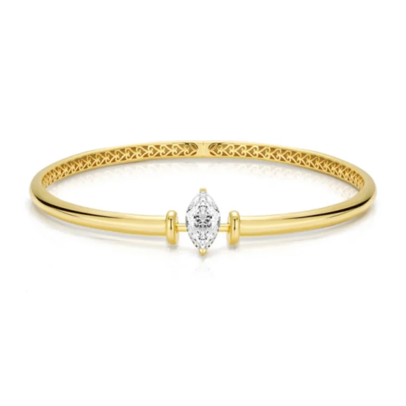 Bellux 925 Sterling Silver Gold Plated Marquise Cut Synthetic Zircon Charm Choker Necklace Collar Minimalist Party Jewelry