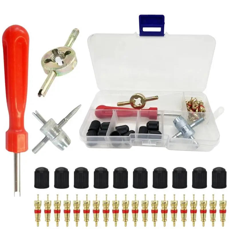 33Pcs Tire Valve Stem Core Remover Tool Kit Multifunctional Tyre Valve Repair Set With Storage Box For Bicycle Motorcycle Car