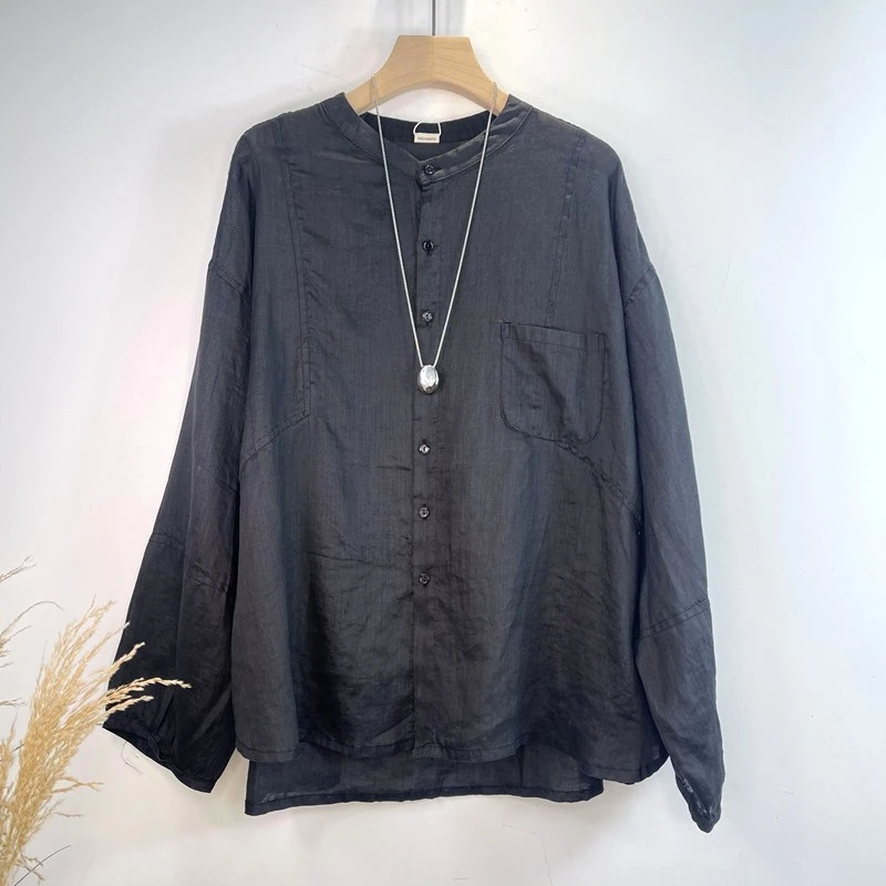 

Women Long Sleeve Linen Shirt New Arrival 2026 Spring Simple Style Solid Color Loose Comfortable Female Casual Tops Shirts M2292