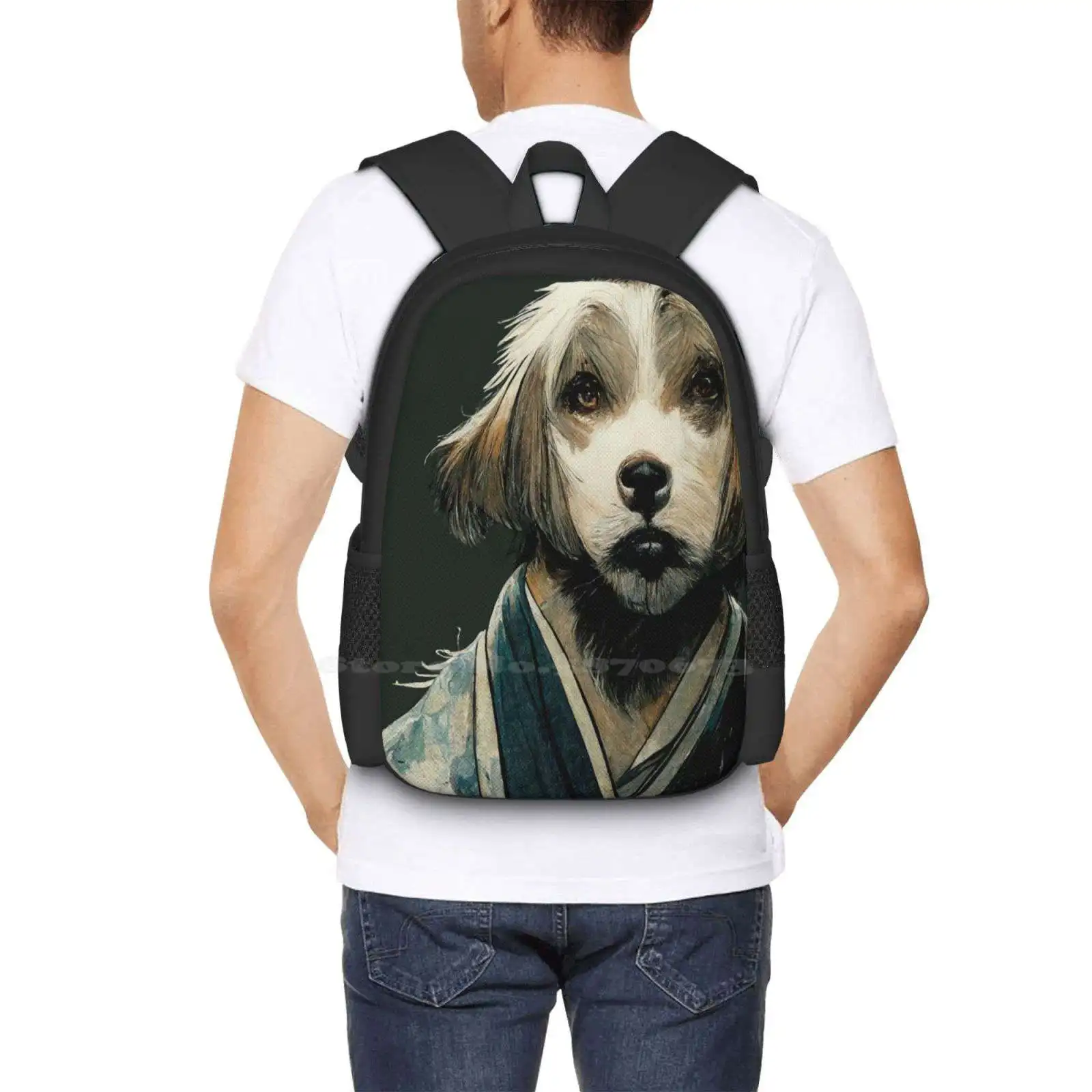 Samurai Hund Rucksack für Schüler Schule Laptop Reisetasche Samurai Hund japanischer Hund Hund Kimono stilvollen Hund menschlichen Hund