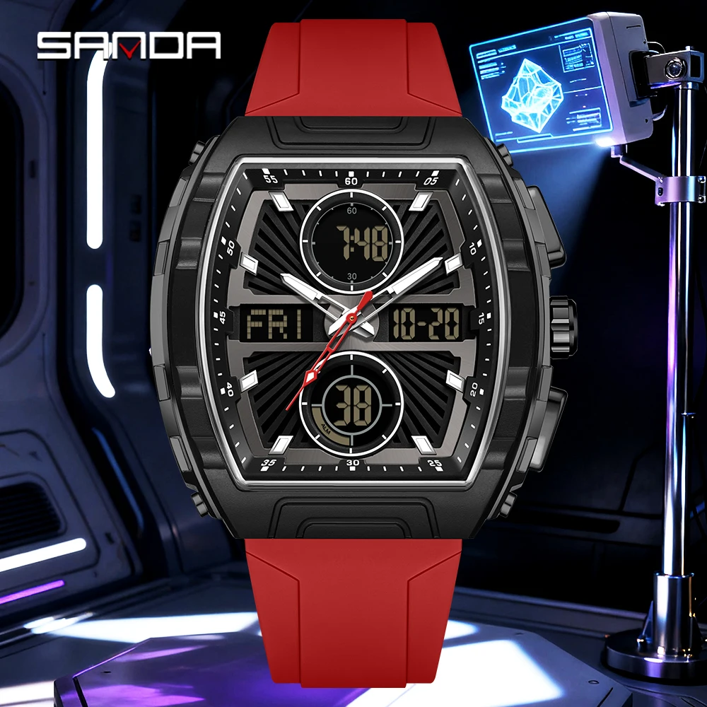 SANDA New luxury Cool Fashion men's digital waterproof Shock night light watch men alarm clock Multifunctional watch﻿
