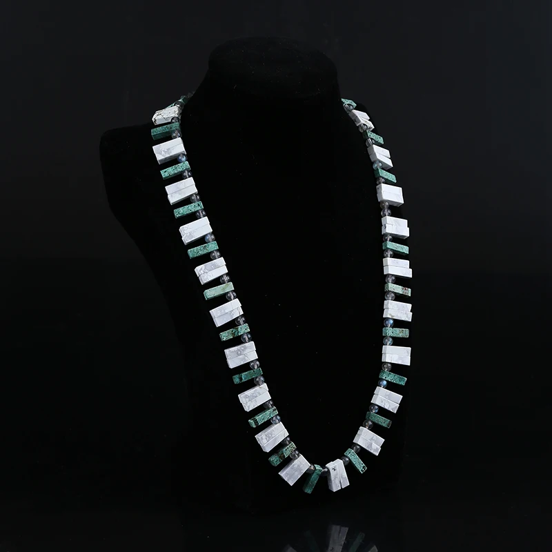 Natural Stone Necklace for Women, African Turquoise Labradorite and Howlite Beads, Handmade Jewelry, Gift, 5mm,14x4mm, 54cm, 45g
