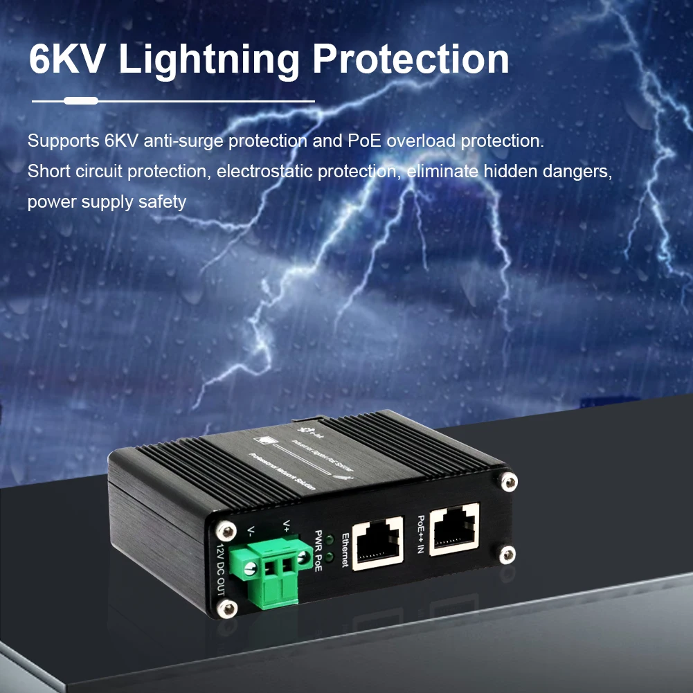 PoE Splitter 10/100/1000Mbps جيجابت 802.3bt الطاقة الصناعية عبر إيثرنت 12VDC 36W الإخراج