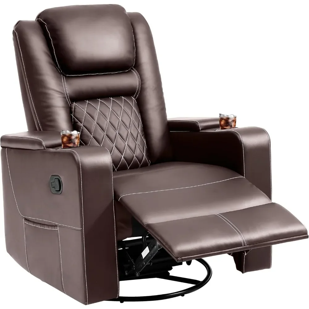 

Rotating rocking chair with massage and heating functions,concealed arm storage, synthetic leather rocking chair with cup holder