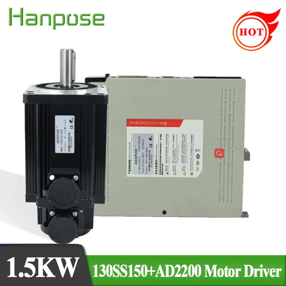 AC Servo Motor Kit  1.5KW 130SS150-6025  6N.m 6.0A AC200-240V ASD2200 Servo Drive + 3M Cable CNC Medical Instruments Equipment