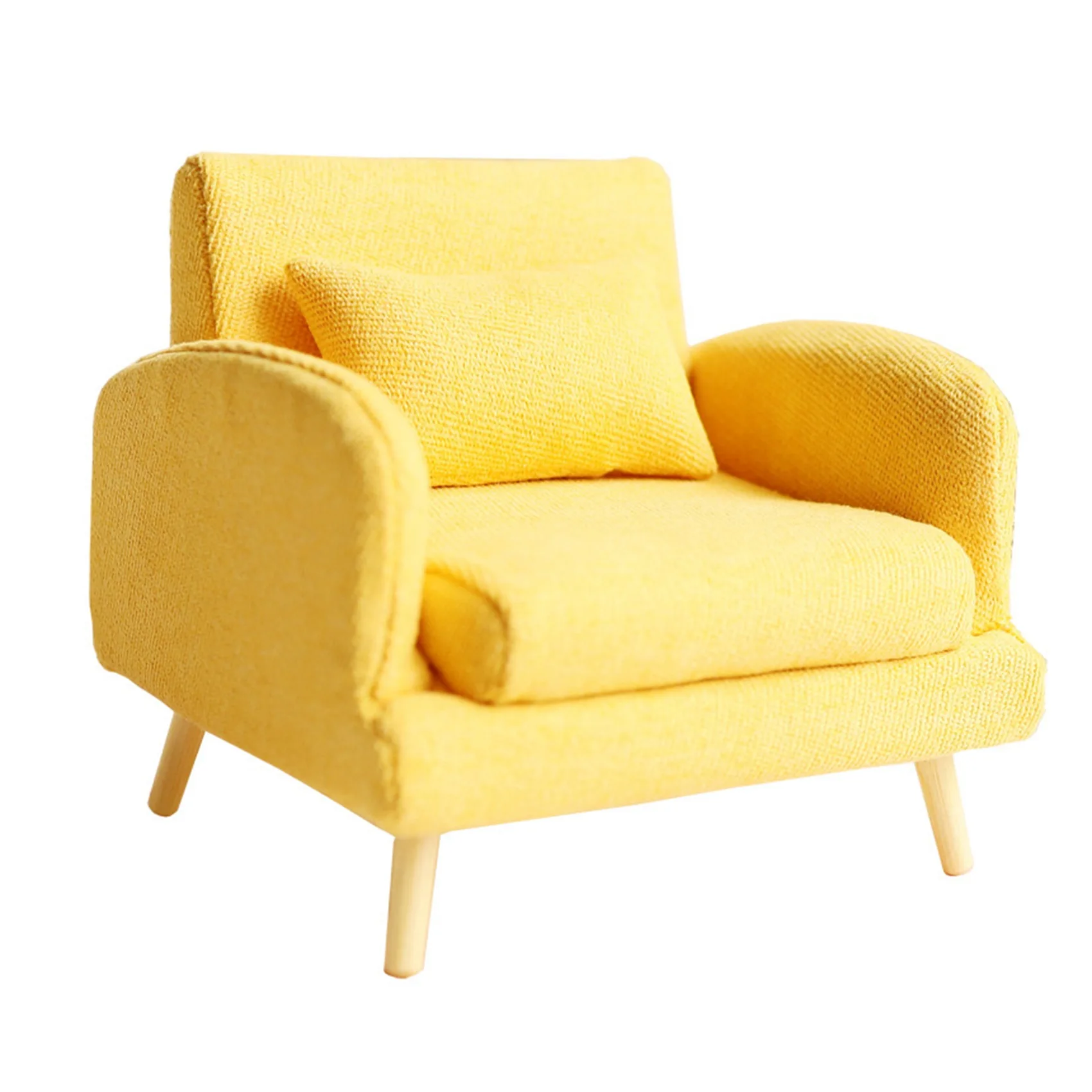 1/12 Dolls House Single Sofa Dollhouse Miniature Furniture Sofa Chair Armchair for Dollhouse Decoration Toy Yellow