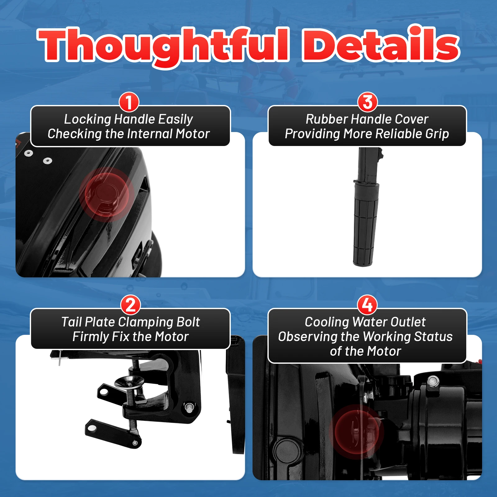 มอเตอร์ติดท้ายเรือแบบสองจังหวะ 6 แรงม้า ทรงพลัง - ข้ามสิ่งกีดขวางทางน้ำได้ ความเร็วสูง และถังน้ำมันขนาดใหญ่สำหรับการเดินเรือระยะไกล