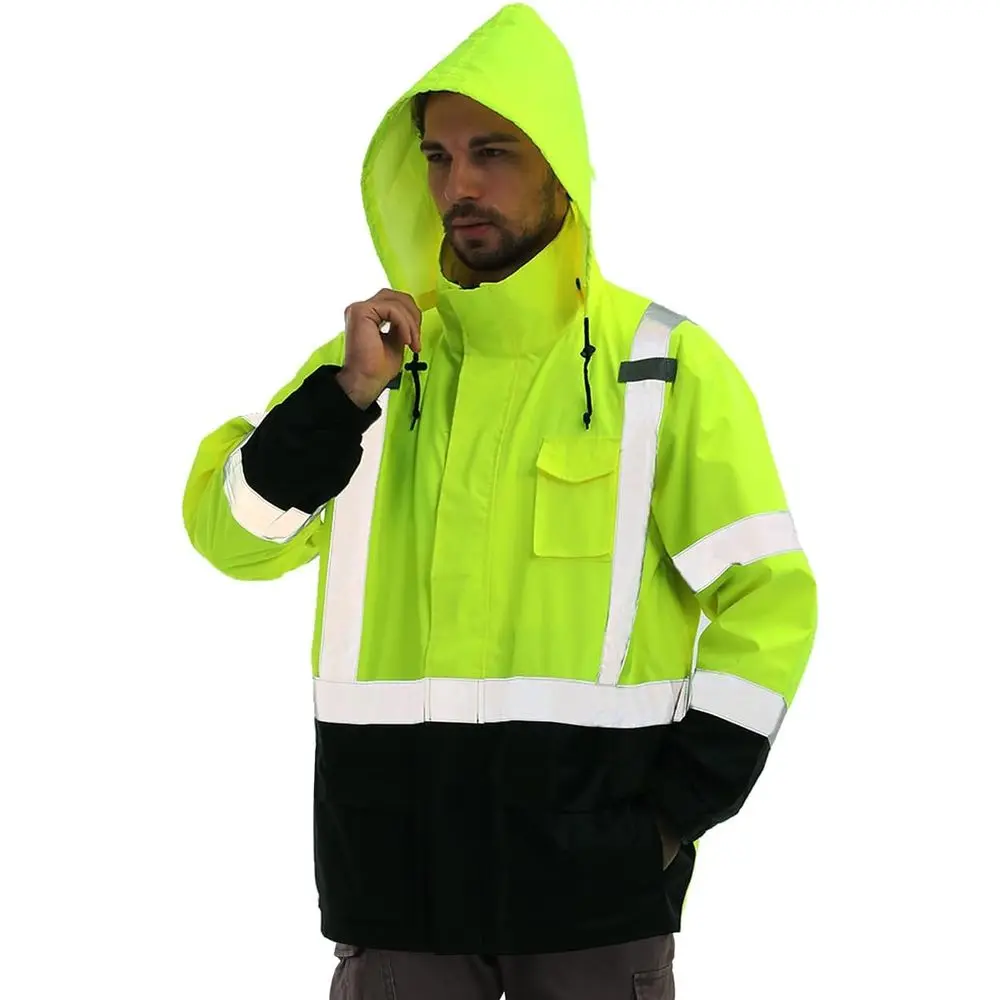 

High Visibility Men's Rain Suit with Removable Orange Hood, Class 3, Sizes 4XL/5XL