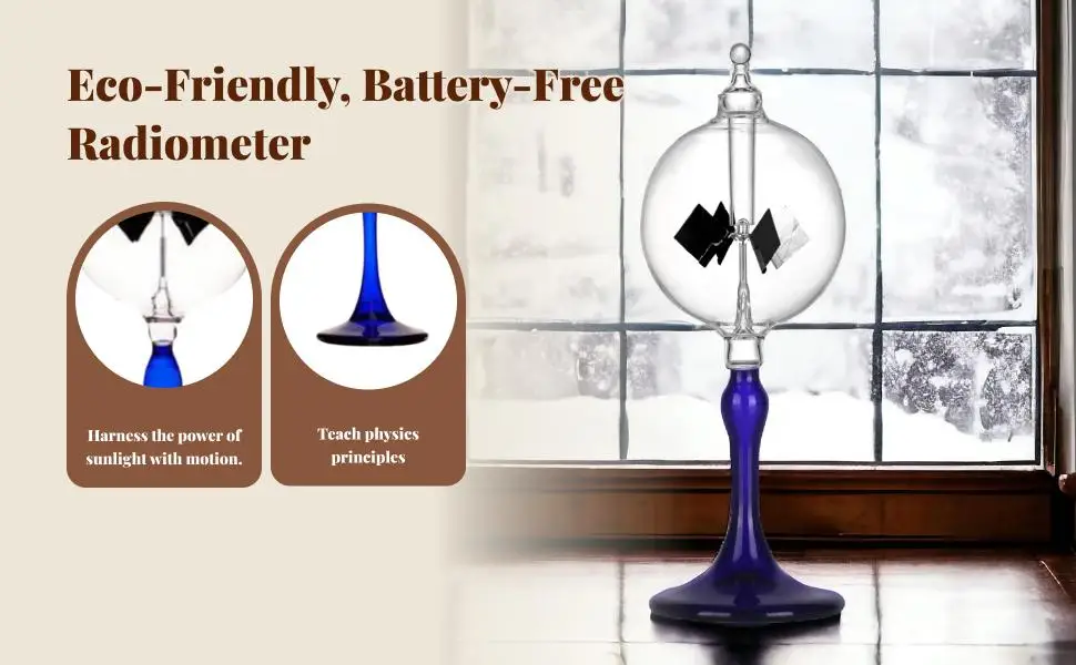 Solar Crookes Radiometer Desktop Ornament Decorative Educational Science Toy for Bedroom Bookshelf Shelf Table Birthday Gift