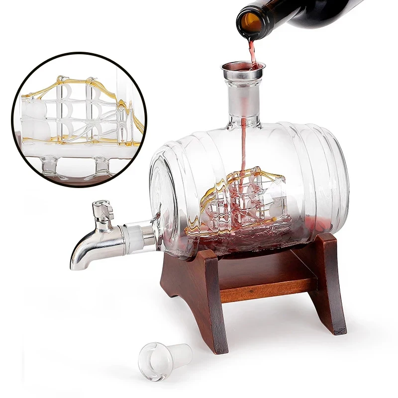 1000ml Creative Barrel Shape Wine Dispenser, Glass Wine Bottle Holder, Whiskey Glass Wine Set Wine Decanter Hand Blown Glass