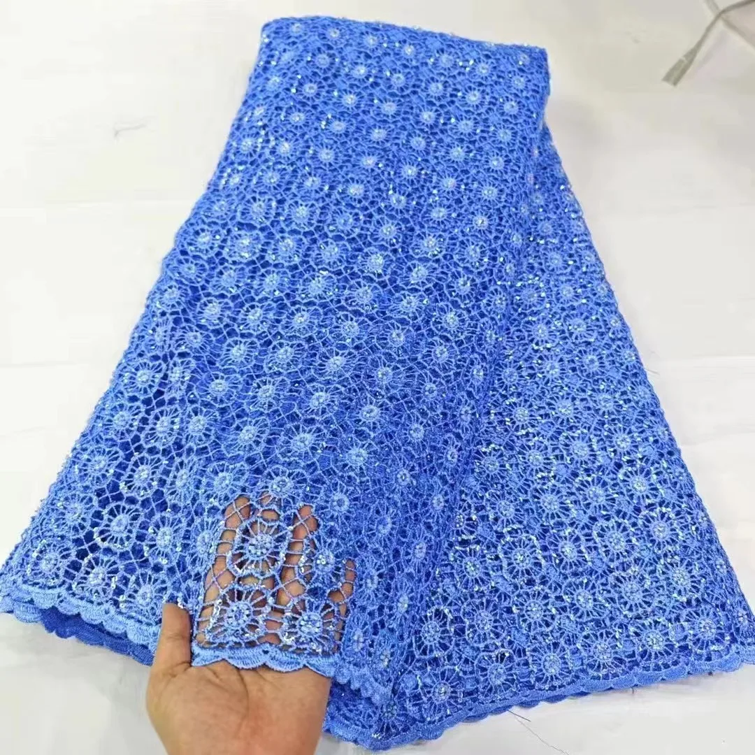 Sky blue French Chiffon Lace Fabric 2024 High Quality 5 Yards Nigerian African Lace Fabric For Party Dress Sewing