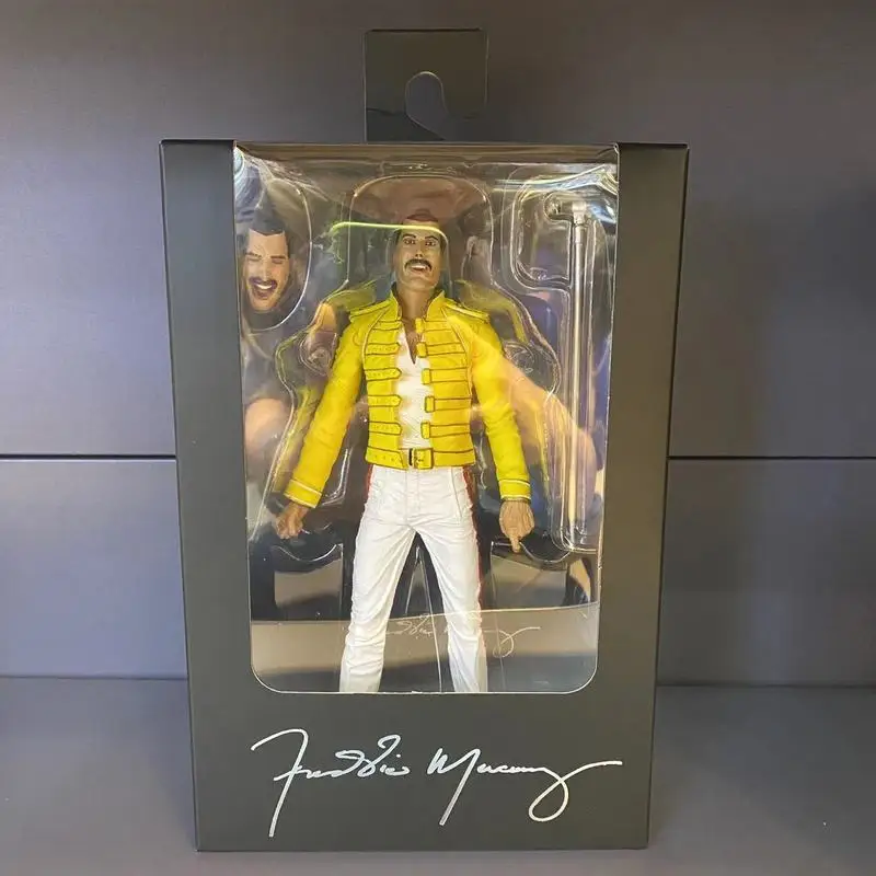 Original NECA 42066 Queen Freddie Mercury Yellow Jacket 1986 Magic Tour 7 Inch Action Figure Model Toy Christmas Gift