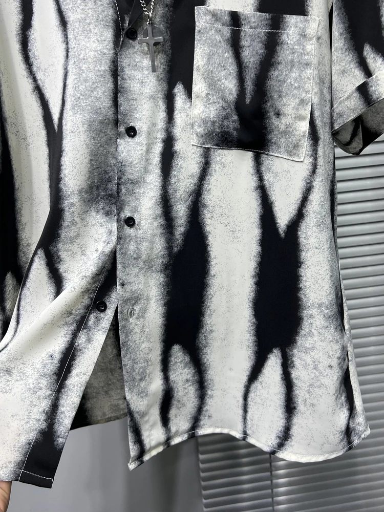 Men's 2025 Summer New Thin Original Personality Irregular Printed Tops Loose Handsome Shirts Men's Trendy Contrast Color Shirts