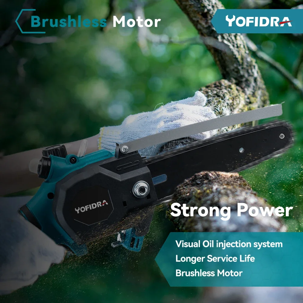 Yofidra 6 Inch Brushless Electric Saw Automatic Oiler Handheld Garden Logging Chainsaw Wood Power Tool For Makita 18V Battery