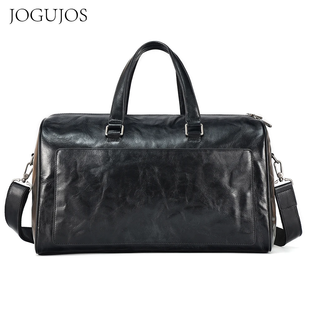 JOGUJOS Genuine Cowhide Leather Male Travel Bags Multifunction Weekend Duffel Bag for Men Large Carry on Luggage Bags Handbag