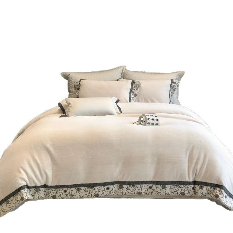 High-end light luxury winter bear extreme velvet, piled and thickened four-piece set, high-end simple double-sided velvet