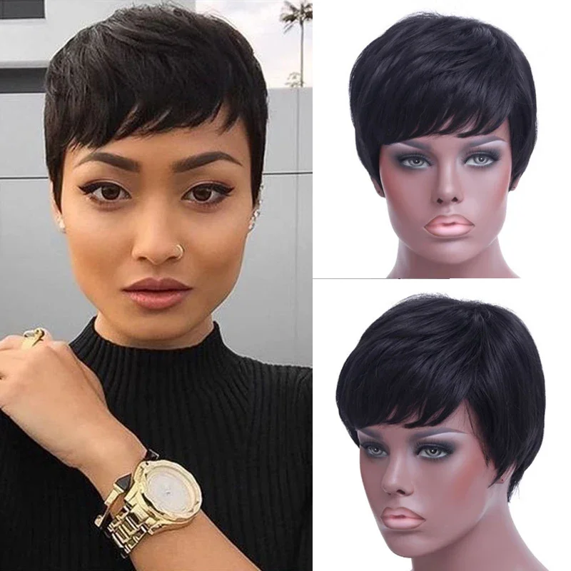 Women Synthetic Short Black Wigs for Black Women Natural Hair Wigs Heat Resistant Hair Wig for Women Daily