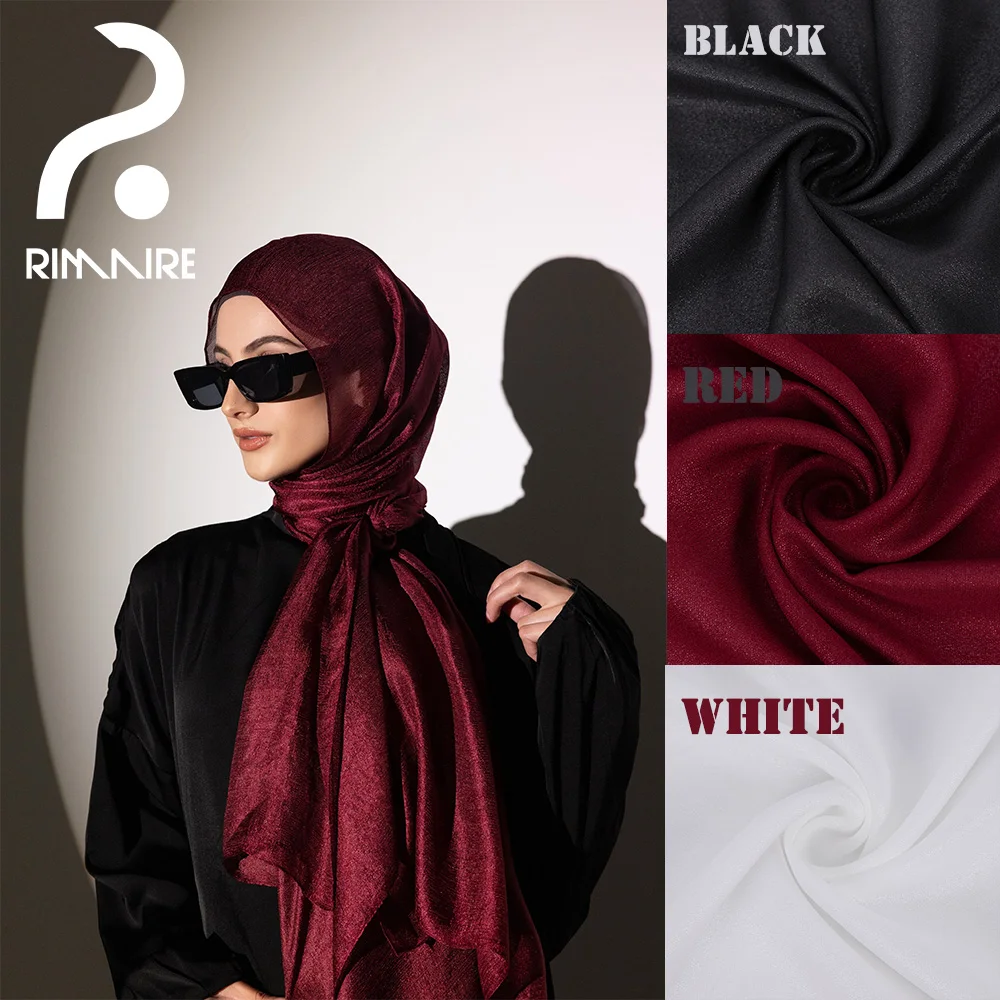 

Мусульманский женский хиджаб, элегантный жемчужный блеск, шелковый льняной длинный шарф, мягкий, легкий, дышащий головной платок, глянцевый исламский платок