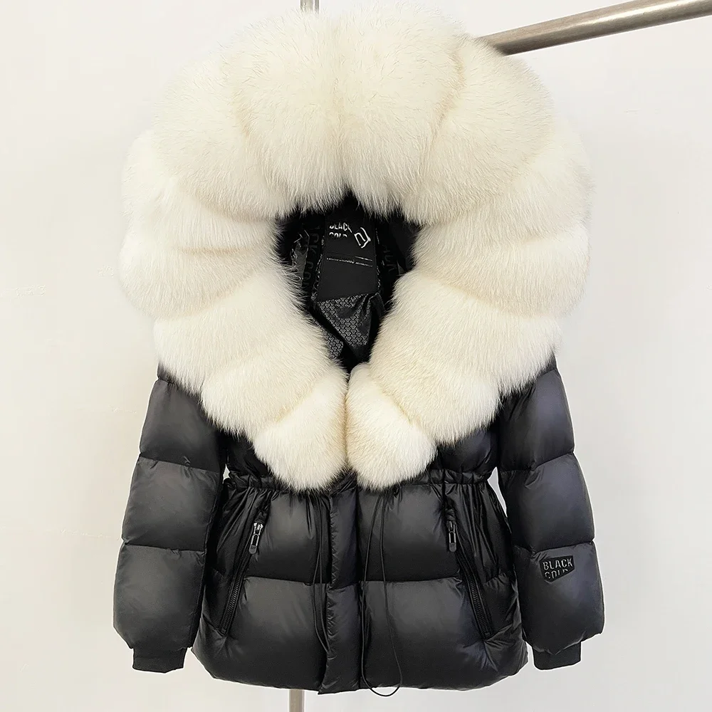 OFTBUY Herbst-Winter-Kleidung für Damen, Warme Echt-Felljacke aus Weißer Gans oder Ente, Großer Echter Fuchspelzmantel, Damen-Steppjacke mit Kapuze – Detail 11