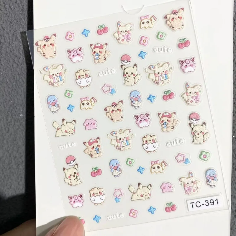 Mode Pikachu Cartoon Nagelstickers Anime Vrouwen Leuke Nagel Decoratieve Relief Stickers Vinger Teen Nagel Decal Art Decoratie Gift
