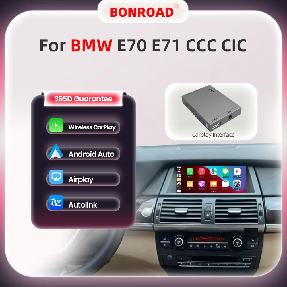 BONROAD Wireless CarPlay Android Auto Interface Module Fit BMW X5 E70 X6 E71 CCC CIC System Support AirPlay Mirror Link Bluetooth Handsfree Call Online GPS Navigation Decoder Box
